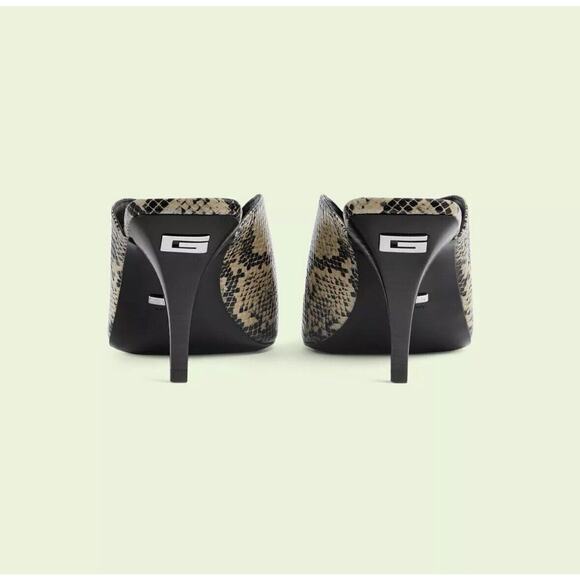 Gucci Python Beige Avana Peep Toe Slip On Heel Mules Sandal Size 37/ 7 NIB - Picture 4 of 11